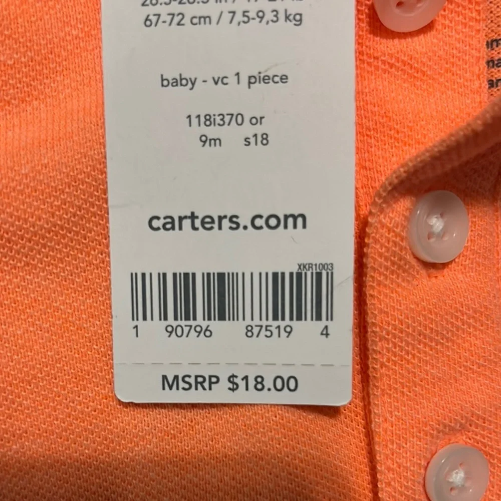 Carter's Orange Baby Romper with Navy Trim (AB1)